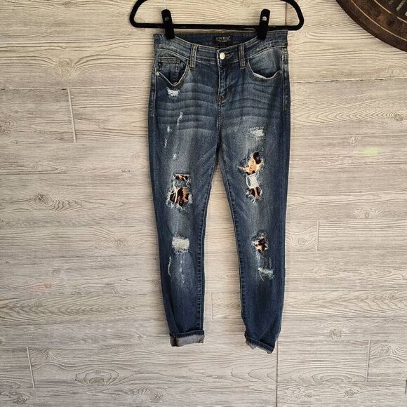Judy Blue Cheetah Distressed Skinny Fit Womens SZ 5 / 27 - Picture 2 of 8